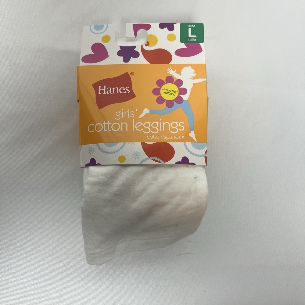 Hanes Girs Cotton Leggings White Size Large (10/12)